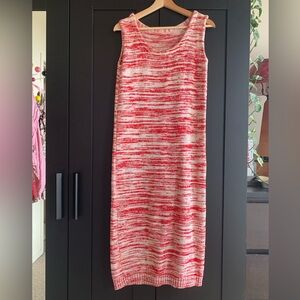 Knit red and white column midi dress
